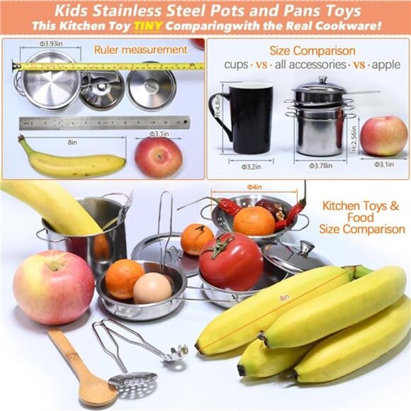 Play Pots and Pans Toys for Kids Kitchen Playset Pretend Cookware Utensils Play - Picture 5 of 7